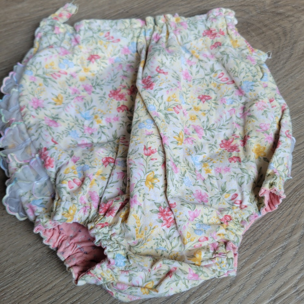 From My Needle Girls Floral Bloomers 6-12M Pink Yellow Ruffle Butt Vintage Style